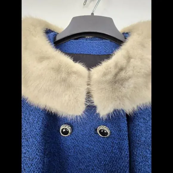 Vintage ILGWU Royal Blue Fur Collar Women Coat M/L